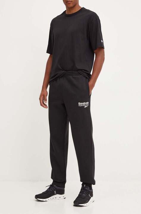 Reebok pantaloni de trening culoarea negru, cu imprimeu, 100076460