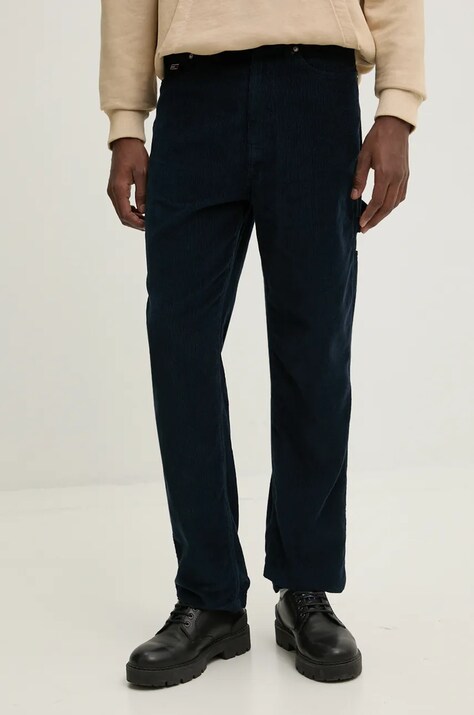 Tommy Jeans pantaloni de catifea cord culoarea albastru marin, drept, DM0DM20454