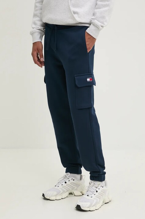 Хлопковые спортивные штаны Tommy Jeans цвет синий однотонные DM0DM19807