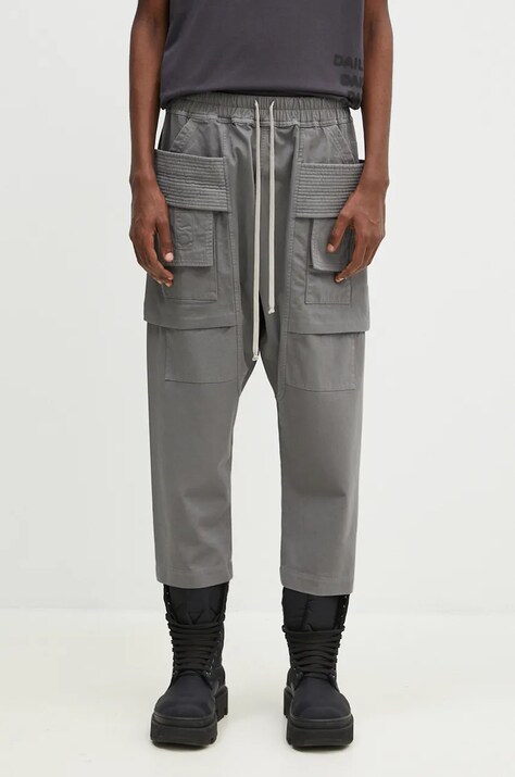 Rick Owens pantaloni in cotone Creatch Cargo Cropped Drawstring colore grigio DU02D2371.TW