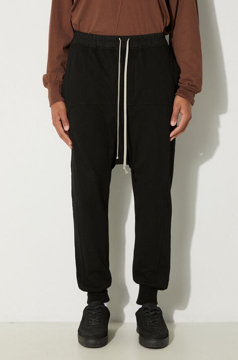 Rick Owens pantaloni della tuta di cotone Prisoner Drawstring colore nero DU02D2395.RIG