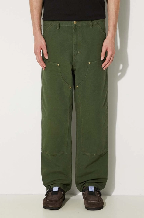 Carhartt WIP pantaloni de bumbac Double Knee Pant culoarea verde, drept, I031501.2BR02