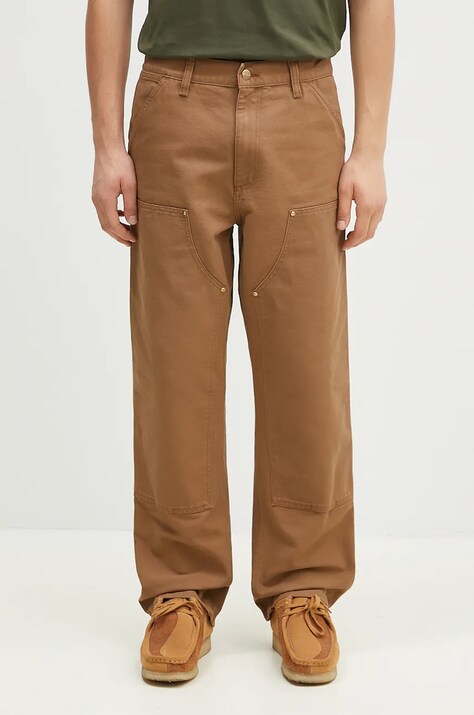 Хлопковые брюки Carhartt WIP Double Knee Pant цвет коричневый прямое I031501.HZ02