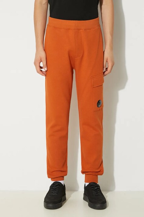C.P. Company pantaloni de trening din bumbac Diagonal Raised Fleece Cargo Sweatpants culoarea portocaliu, neted, 17CMSP017A005086W