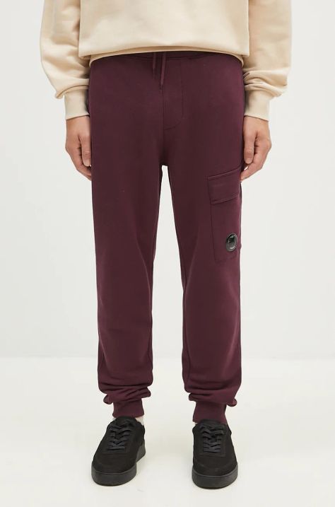 C.P. Company spodnie dresowe bawełniane Diagonal Raised Fleece Cargo Sweatpants kolor fioletowy gładkie 17CMSP017A005086W