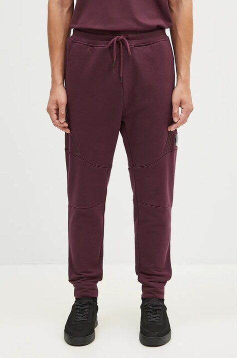 Хлопковые спортивные штаны C.P. Company Diagonal Raised Fleece Lens Sweatpants цвет фиолетовый однотонные 17CMSP084A005086W