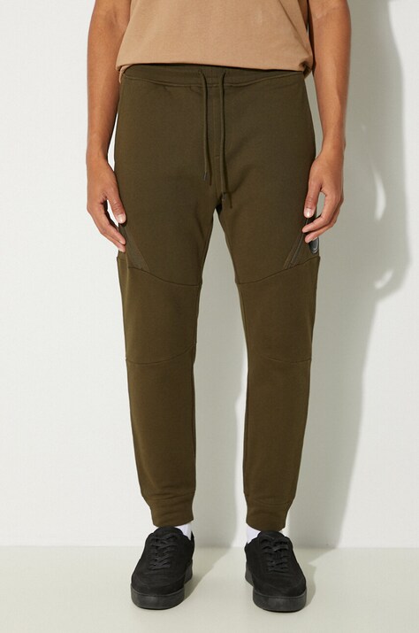 Хлопковые спортивные штаны C.P. Company Diagonal Raised Fleece Lens Sweatpants цвет зелёный однотонные 17CMSP084A005086W
