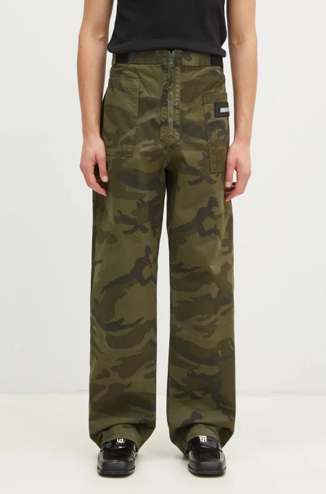 Bavlnené nohavice Aries Camo Walking Trouser zelená farba, rovné, AR3111102