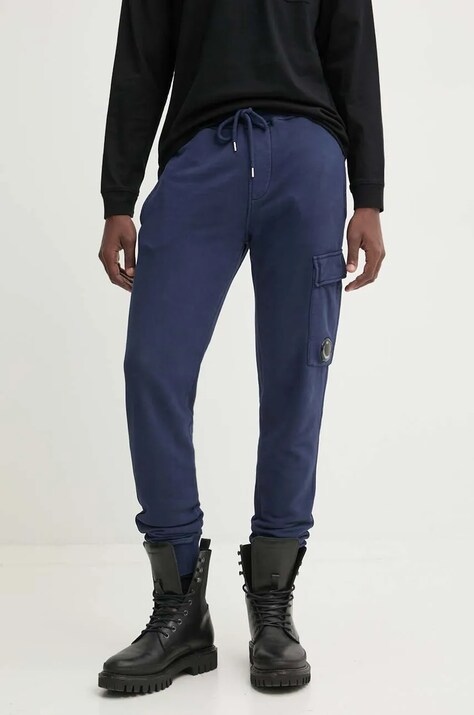 Pamučni donji dio trenirke C.P. Company boja: tamno plava, bez uzorka, 17CMSP062A006372R