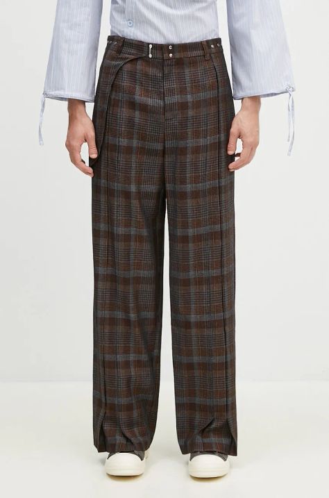 Μάλλινα παντελόνια Andersson Bell Soe Check Wrap Trousers χρώμα: καφέ, apa753ml