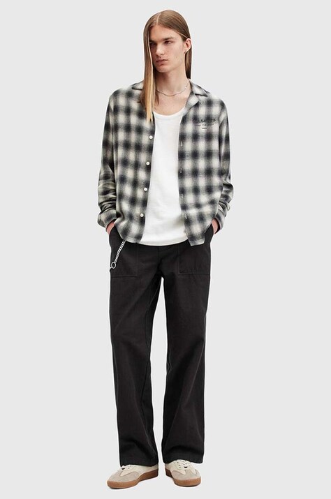 Bavlnené nohavice AllSaints CREEK TROUSER čierna farba, rovné, M021TB