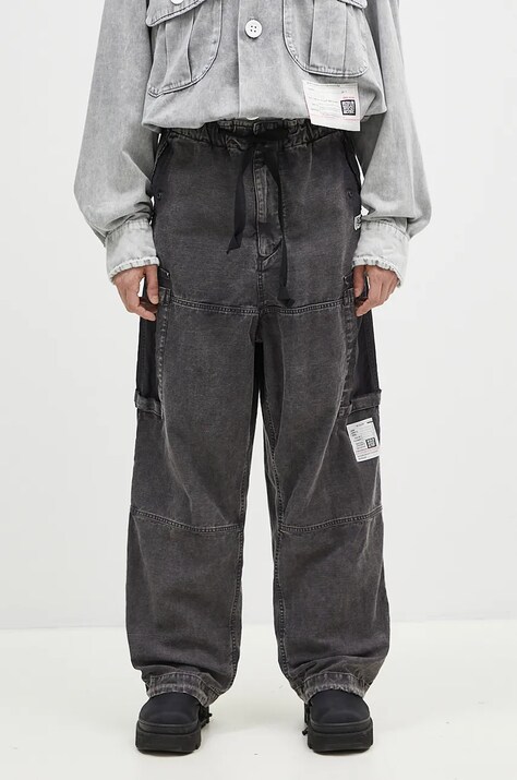 Pamučne hlače Maison MIHARA YASUHIRO Satin Cargo boja: crna, ravni kroj, J13PT171