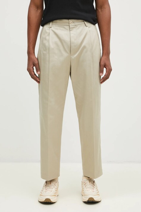 Wacko Maria pantaloni de bumbac Double Pleated Chino Trousers culoarea bej, drept, 24FW-WMP-PT02