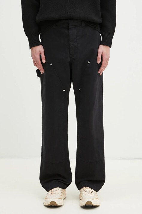 Брюки Wood Wood Fed Herringbone Workwear Pants мужские цвет чёрный прямые 30250468