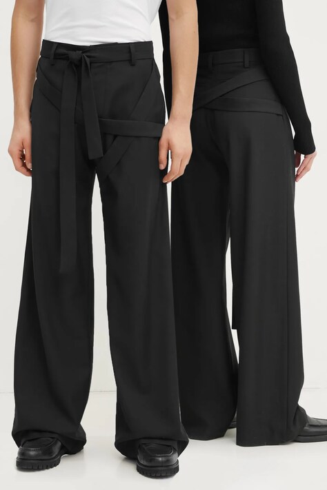 Kalhoty s příměsí vlny Heliot Emil černá barva, široké, high waist, AW24.M.10.182.BLK01