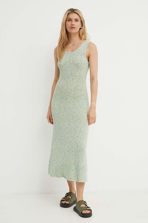 Samsoe Samsoe rochie din amestec de in SAISHA culoarea verde, maxi, evazată, F24200028