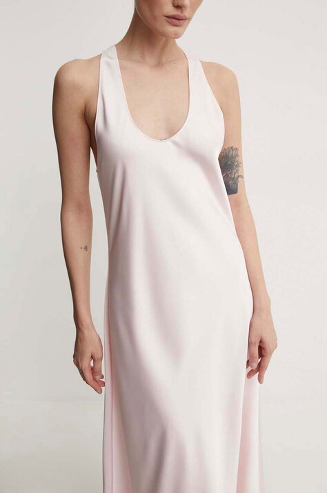 2NDDAY rochie Amalian - Heavy Satin culoarea roz, midi, evazată, 2244125279