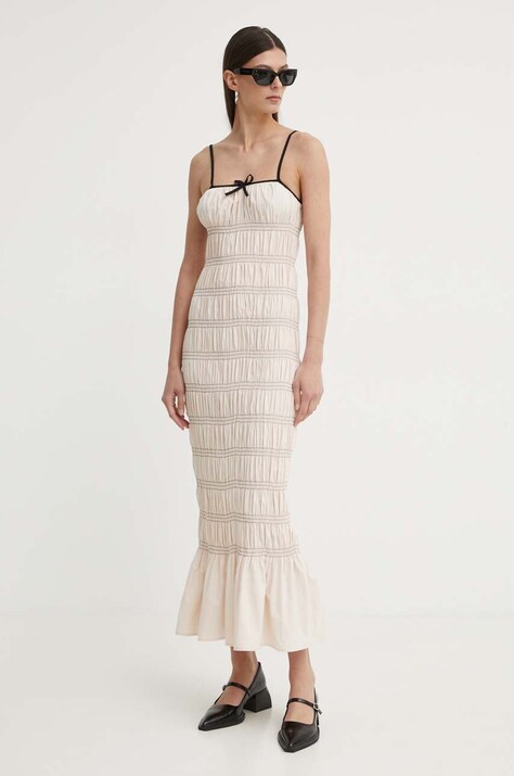 Résumé rochie din bumbac BeauRS Dress culoarea bej, maxi, mulată, 121871176
