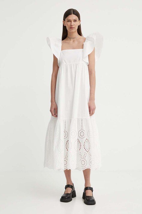 Résumé rochie din bumbac BeniseRS Dress culoarea alb, midi, evazată, 122051192