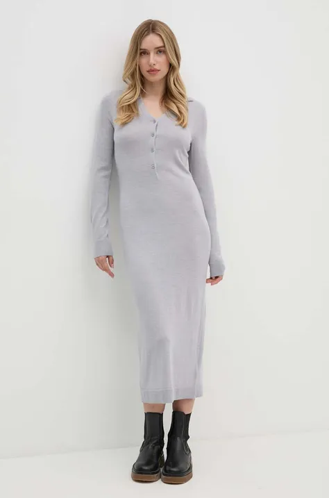 Vlnené šaty Calvin Klein šedá farba, midi, rovný strih, K20K207219