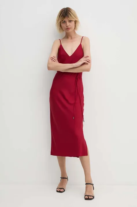 Šaty Calvin Klein bordová farba, midi, rovný strih, K20K207566