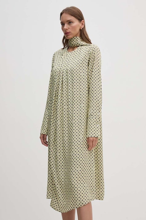 Tommy Hilfiger rochie culoarea galben, midi, dreaptă, WW0WW42318