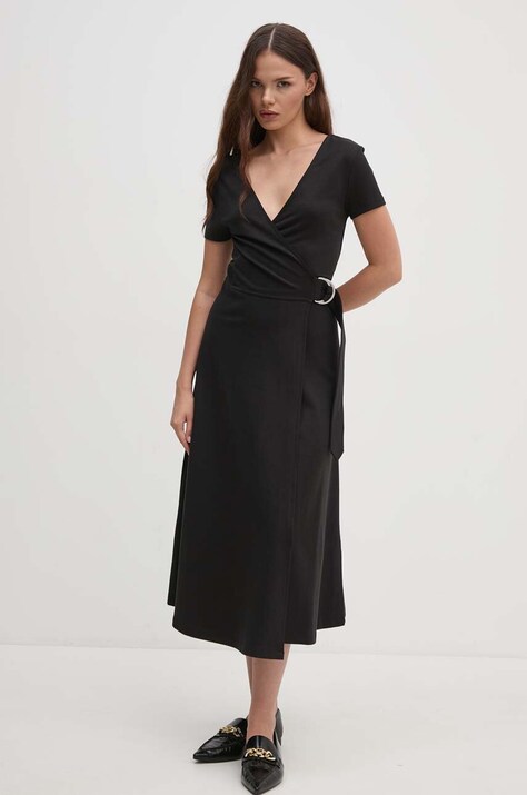 Tommy Hilfiger rochie culoarea negru, midi, evazată, WW0WW42578
