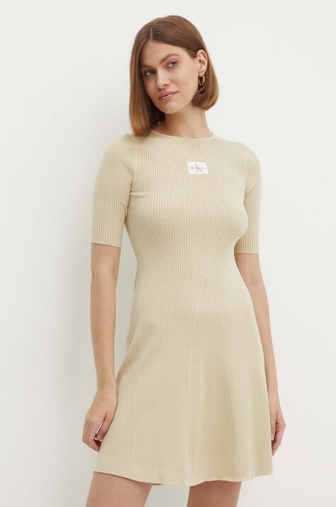 Calvin Klein Jeans rochie culoarea bej, mini, evazată, J20J223519