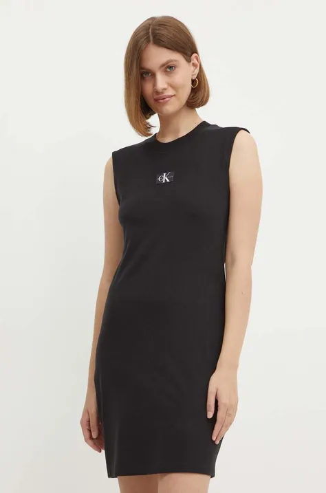 Pamučna haljina Calvin Klein Jeans boja: crna, mini, ravna, J20J223526