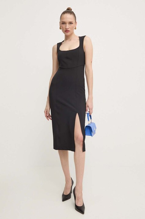 Patrizia Pepe rochie culoarea negru, midi, mulată, 8A1401 A110