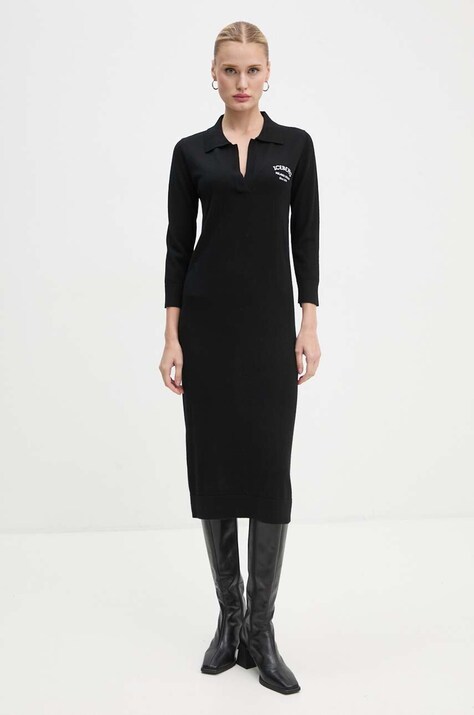 Iceberg rochie din lana culoarea negru, midi, dreaptă, AH02 9000