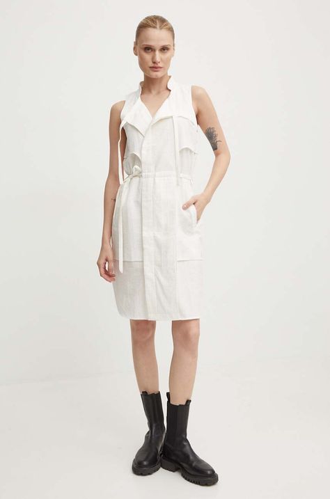 Βαμβακερό φόρεμα G-Star Raw χρώμα: μπεζ, D24621-D591