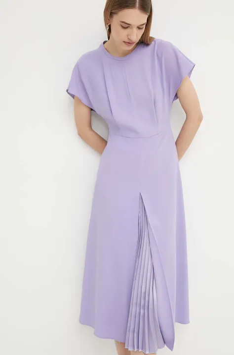 BOSS sukienka kolor fioletowy midi rozkloszowana 50518861