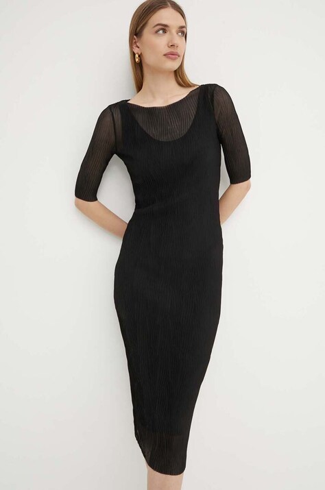 BOSS rochie culoarea negru, midi, mulată, 50519359