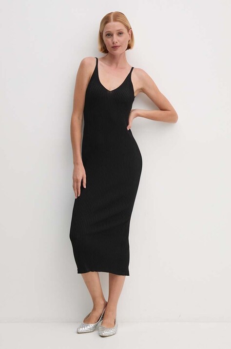 Dkny rochie culoarea negru, midi, mulată, D2E4A125