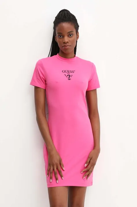 Haljina Guess COLETTE boja: ružičasta, mini, ravna, V4YK02 KCDH1