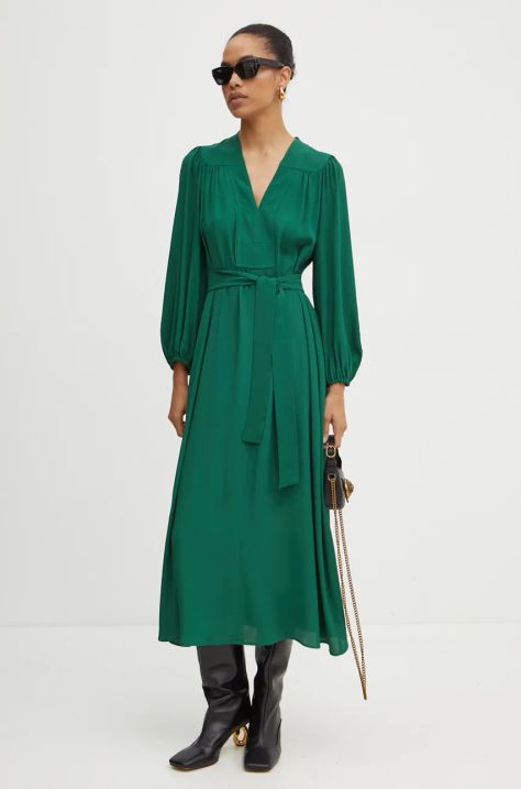 Weekend Max Mara rochie din amestec de matase culoarea verde, maxi, evazati, 2425226021600