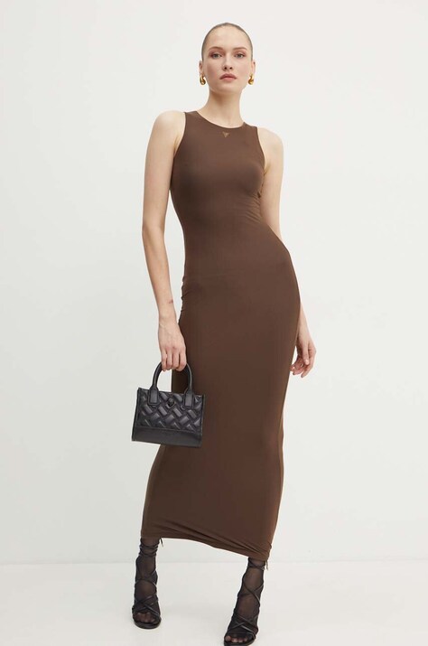 Guess rochie KIM culoarea maro, maxi, mulată, W4YK0J KCDE0