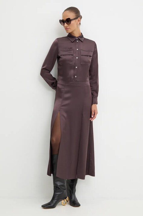 Pinko rochie culoarea maro, maxi, evazată, 104243 A24V
