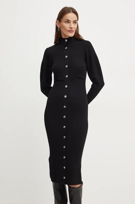 Pinko rochie culoarea negru, midi, mulată, 104019 A15S