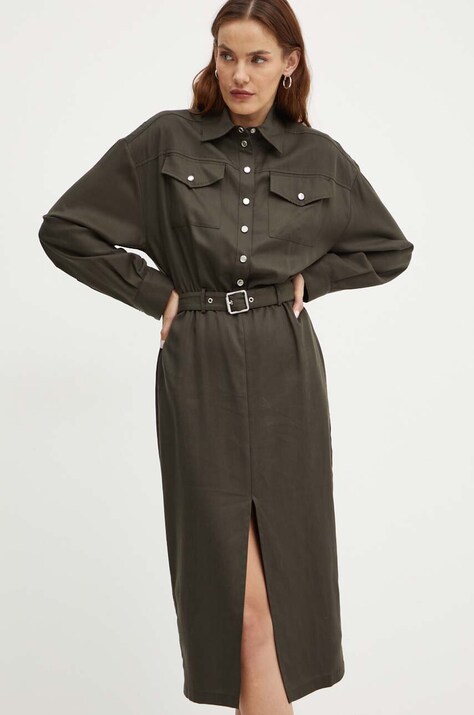 Pinko rochie culoarea gri, midi, mulată, 104147 A24H