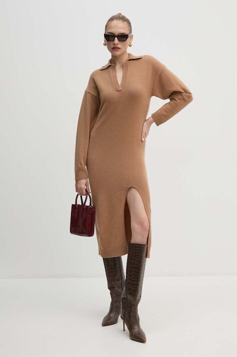 Pinko rochie din lana culoarea bej, maxi, oversize, 104064 A1CH