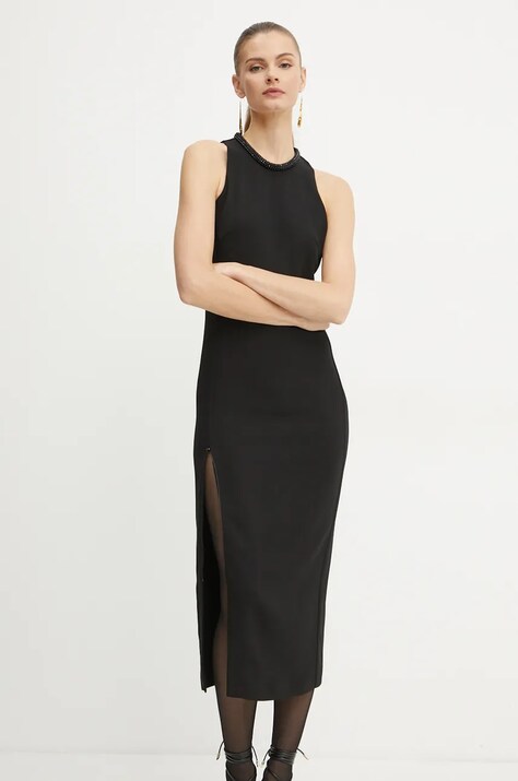 Pinko rochie culoarea negru, midi, mulată, 104093 A23V