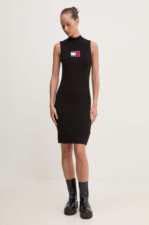 Φόρεμα Tommy Jeans χρώμα: μαύρο, DW0DW18607