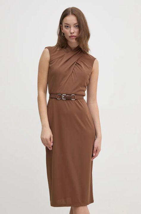 Lauren Ralph Lauren rochie culoarea maro, midi, mulata, 250881973