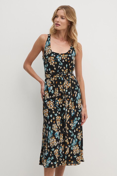 Lauren Ralph Lauren rochie culoarea negru, midi, evazată, 250940475