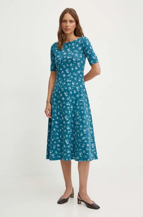 Šaty Lauren Ralph Lauren tyrkysová farba, midi, áčkový strih, 250940554
