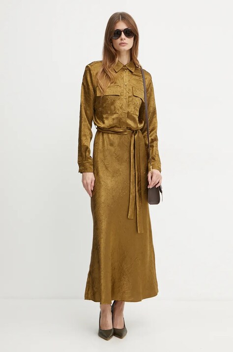Pinko rochie culoarea auriu, maxi, evazată, 104426 A285