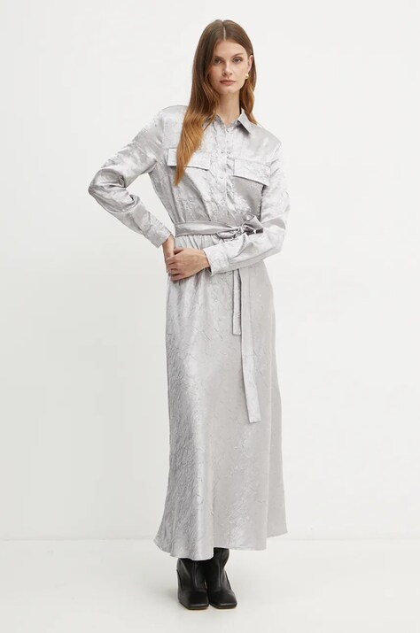 Pinko rochie culoarea argintiu, maxi, evazată, 104426 A285