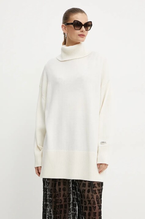 Pinko pulover de lana femei, culoarea bej, călduros, cu guler, 104312 A26I